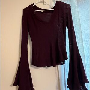 Free People Womens Maroon T-Shirt Long Sleeve V-Neck Size Small "